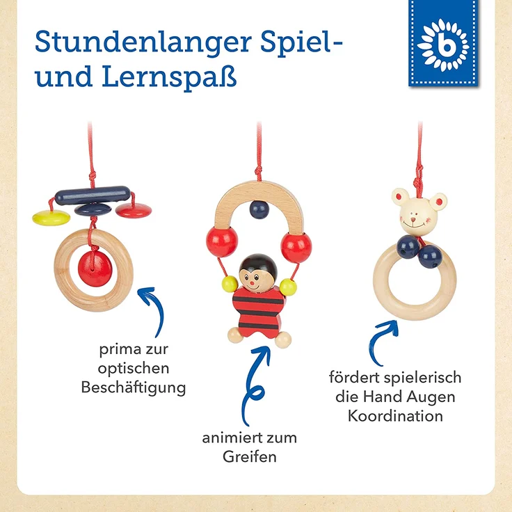 Bieco Spieltrapez | Spielbogen für Babys -Figuren, Rasseln, Kugeln | Spielebogen Holz Baby | Spieltrapez Holz | Baby Mobile Holz | Activity Center Baby Gym | Holzspielzeug Baby | Baby Spielzeug – Bild 5