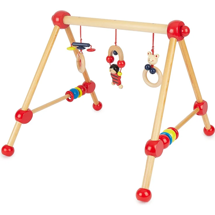 Bieco Spieltrapez | Spielbogen für Babys -Figuren, Rasseln, Kugeln | Spielebogen Holz Baby | Spieltrapez Holz | Baby Mobile Holz | Activity Center Baby Gym | Holzspielzeug Baby | Baby Spielzeug – Bild 1