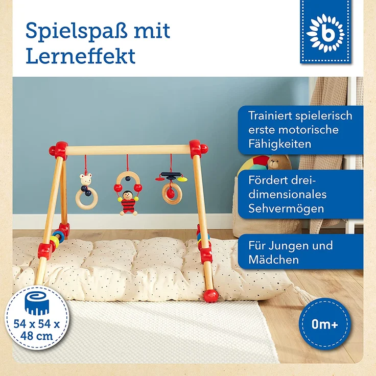 Bieco Spieltrapez | Spielbogen für Babys -Figuren, Rasseln, Kugeln | Spielebogen Holz Baby | Spieltrapez Holz | Baby Mobile Holz | Activity Center Baby Gym | Holzspielzeug Baby | Baby Spielzeug – Bild 2