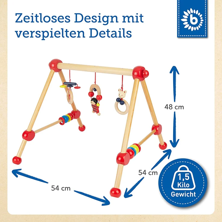 Bieco Spieltrapez | Spielbogen für Babys -Figuren, Rasseln, Kugeln | Spielebogen Holz Baby | Spieltrapez Holz | Baby Mobile Holz | Activity Center Baby Gym | Holzspielzeug Baby | Baby Spielzeug – Bild 4
