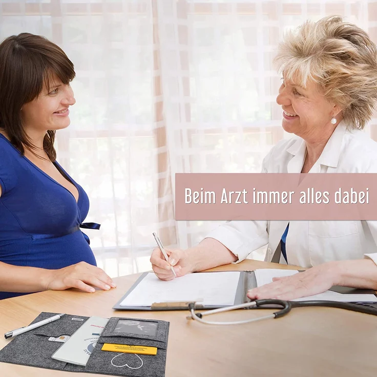 Lezzanna - Mutterpasshülle aus Filz - Mutterpass Tasche - Dokumententasche - in 4 Farben - viele Fächer für Ultraschallbilder und vieles mehr - Geschenk für Schwangere - Organizer – Bild 6