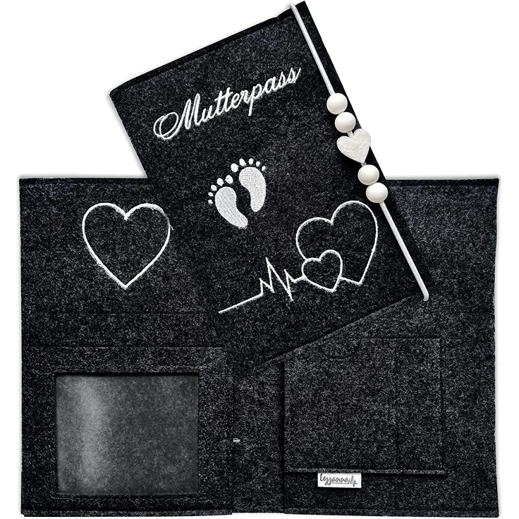 Lezzanna - Mutterpasshülle aus Filz - Mutterpass Tasche - Dokumententasche - in 4 Farben - viele Fächer für Ultraschallbilder und vieles mehr - Geschenk für Schwangere - Organizer – Bild 1