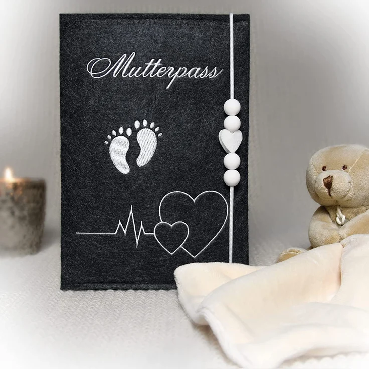 Lezzanna - Mutterpasshülle aus Filz - Mutterpass Tasche - Dokumententasche - in 4 Farben - viele Fächer für Ultraschallbilder und vieles mehr - Geschenk für Schwangere - Organizer – Bild 2