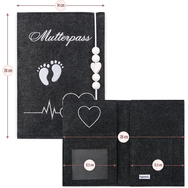 Lezzanna - Mutterpasshülle aus Filz - Mutterpass Tasche - Dokumententasche - in 4 Farben - viele Fächer für Ultraschallbilder und vieles mehr - Geschenk für Schwangere - Organizer – Bild 5