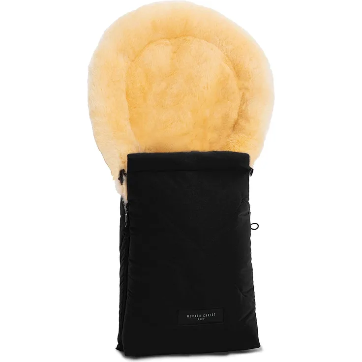 Lammfell-Fußsack OSLO für Babywanne von WERNER CHRIST BABY – universal Winterfußsack aus medizinischem Fell, für Tragetasche, Babyschale & Kinderwagen, in schwarz