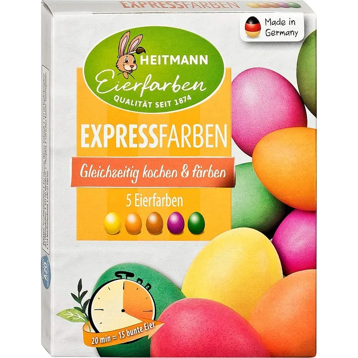 Heitmann Eierfarben Express - 5 Farben - Gleichzeitig Kochen und färben - kunterbunt, azofrei - Ostern - Ostereier bemalen, Ostereierfarbe
