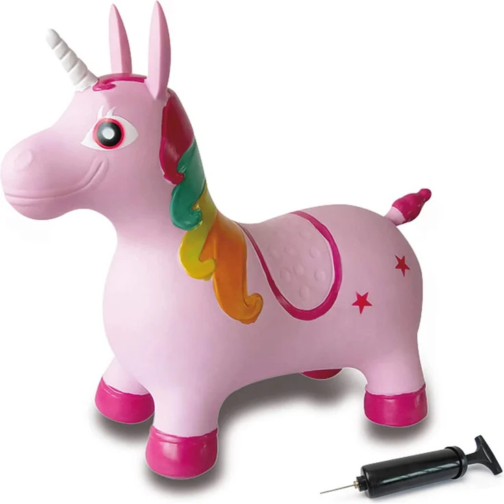 Jamara 460316 - Hüpftier Einhorn bunt mit Pumpe - fördert Gleichgewichtssinn und motorische Fähigkeiten, Tierohren dienen dem Kind als Halt, belastbar bis 50kg, Pflegeleicht, robust & widerstandsfähig – Bild 1