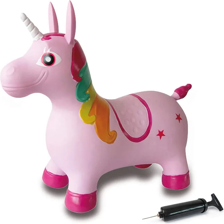 Jamara 460316 - Hüpftier Einhorn bunt mit Pumpe - fördert Gleichgewichtssinn und motorische Fähigkeiten, Tierohren dienen dem Kind als Halt, belastbar bis 50kg, Pflegeleicht, robust & widerstandsfähig