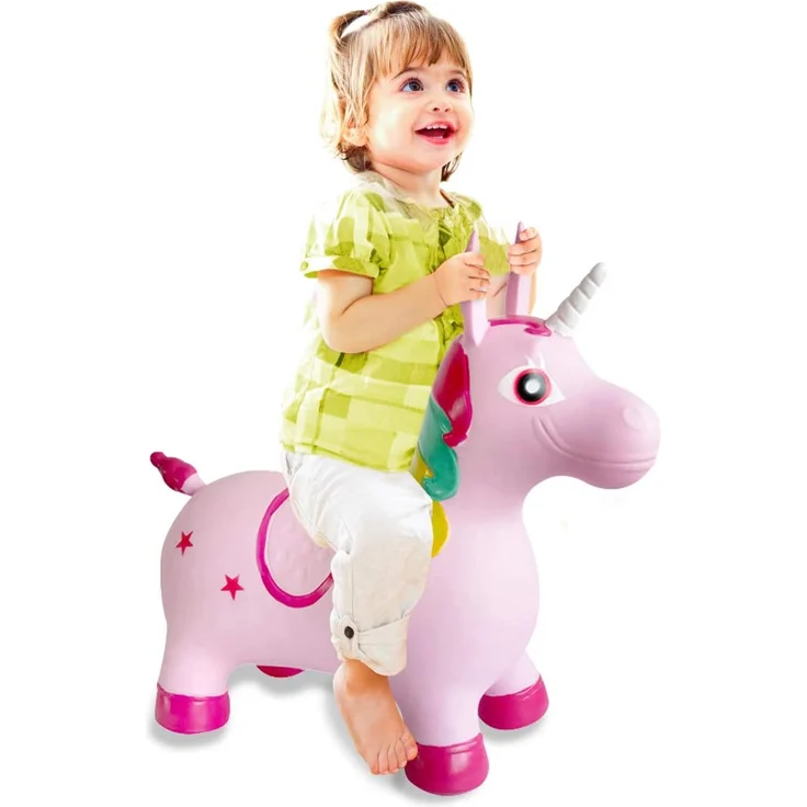 Jamara 460316 - Hüpftier Einhorn bunt mit Pumpe - fördert Gleichgewichtssinn und motorische Fähigkeiten, Tierohren dienen dem Kind als Halt, belastbar bis 50kg, Pflegeleicht, robust & widerstandsfähig – Bild 2