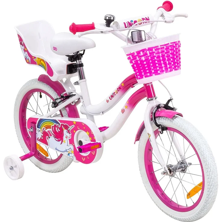 Kinderfahrrad Unicorn 16 Zoll Kinder Mädchen Fahrrad mit Stützräder pink Einhorn – Bild 1