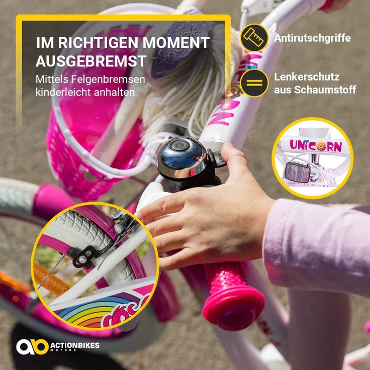 Kinderfahrrad Unicorn 16 Zoll Kinder Mädchen Fahrrad mit Stützräder pink Einhorn – Bild 6