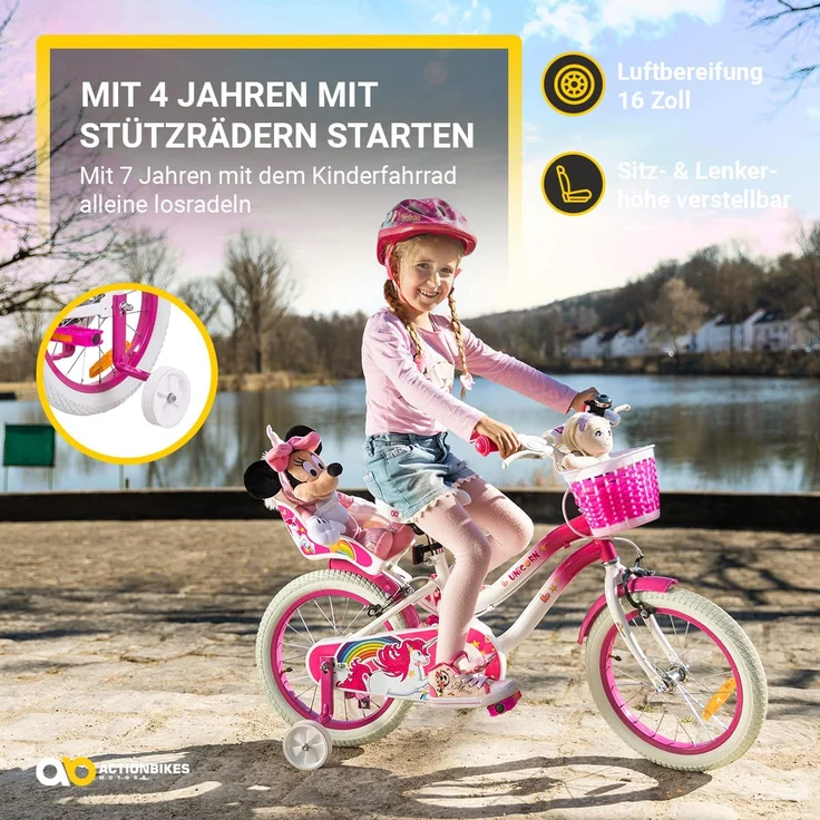 Kinderfahrrad Unicorn 16 Zoll Kinder Mädchen Fahrrad mit Stützräder pink Einhorn – Bild 2