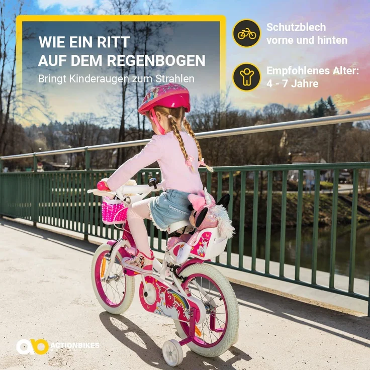 Kinderfahrrad Unicorn 16 Zoll Kinder Mädchen Fahrrad mit Stützräder pink Einhorn – Bild 5
