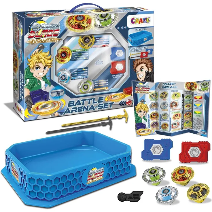 CRAZE XXL Blade Battle Set 4er Kampf Kreisel Kampfkreisel inkl. Zubehör Kampfarena 32800, sehr robust