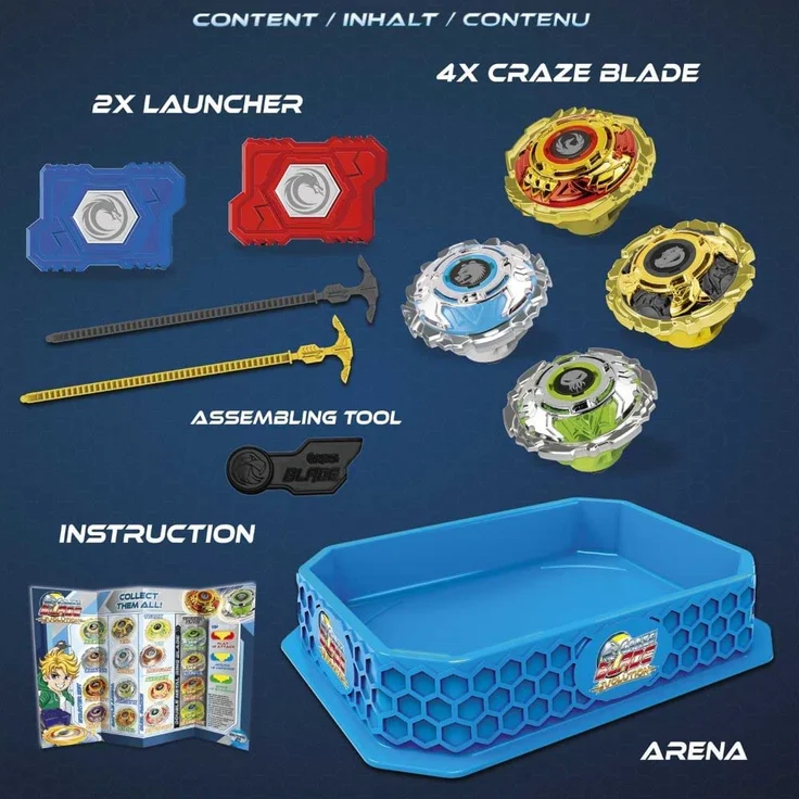 CRAZE XXL Blade Battle Set 4er Kampf Kreisel Kampfkreisel inkl. Zubehör Kampfarena 32800, sehr robust – Bild 3