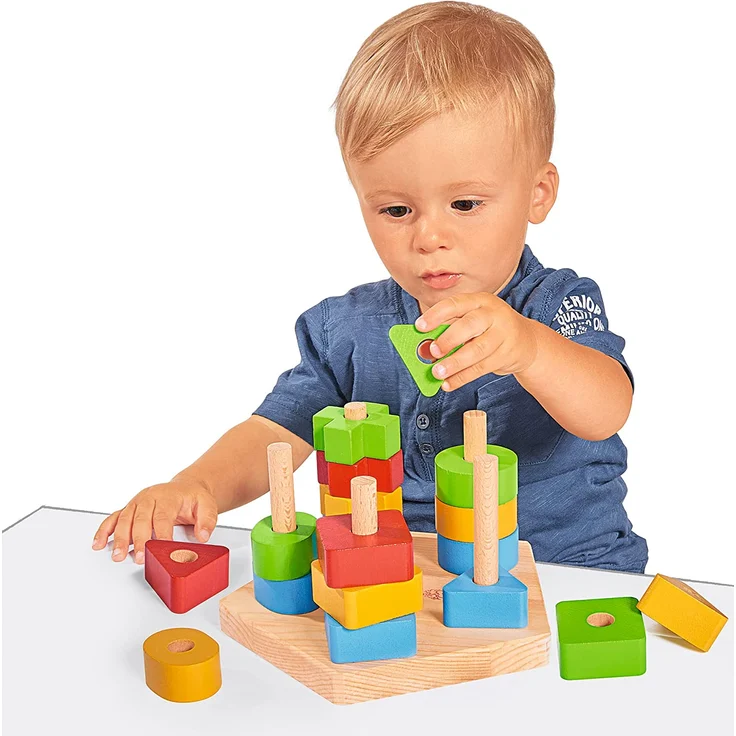 Eichhorn Steckplatte, 21-teilig, Buchenholz, 5 verschiedene Stecksymbole, 20 Steckteile, für Kinder ab 12 Monaten, Größe: 18 x 10 cm – Bild 2