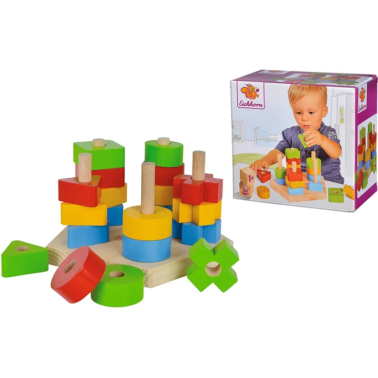 Eichhorn Steckplatte, 21-teilig, Buchenholz, 5 verschiedene Stecksymbole, 20 Steckteile, für Kinder ab 12 Monaten, Größe: 18 x 10 cm – Bild 4