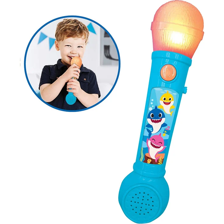 Lexibook MIC80BS Pinkfong Baby Shark Aufleuchtendes Mikrofon für Kinder, musikalisches Spiel, eingebauter Lautsprecher, Lichteffekte, inklusive Demo-Melodien, blau/Oranje – Bild 2