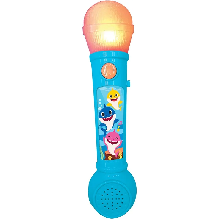Lexibook MIC80BS Pinkfong Baby Shark Aufleuchtendes Mikrofon für Kinder, musikalisches Spiel, eingebauter Lautsprecher, Lichteffekte, inklusive Demo-Melodien, blau/Oranje – Bild 3