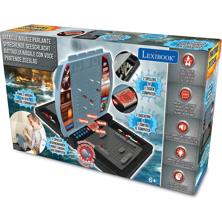 Lexibook - GT2800 Sprechende Seeschlacht (Französisch Italienisch Niederländisch Deutsch), 1 oder 2 Spieler Brettspiel, interaktiv, mit soundeffekten, strategie, batteriebetrieben, grau/schwarz – Bild 5