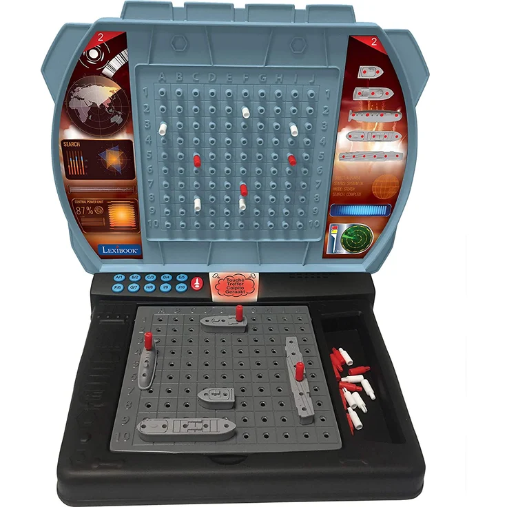 Lexibook - GT2800 Sprechende Seeschlacht (Französisch Italienisch Niederländisch Deutsch), 1 oder 2 Spieler Brettspiel, interaktiv, mit soundeffekten, strategie, batteriebetrieben, grau/schwarz – Bild 2