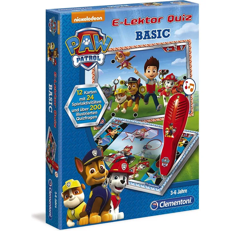 Clementoni 69368 E-Lektor Quiz Basic – Paw Patrol, Lernspiel mit mehr als 200 Fragen, Spielzeug für Kinder von 3 - 6 Jahren, geeignet für Kindergarten & Vorschule