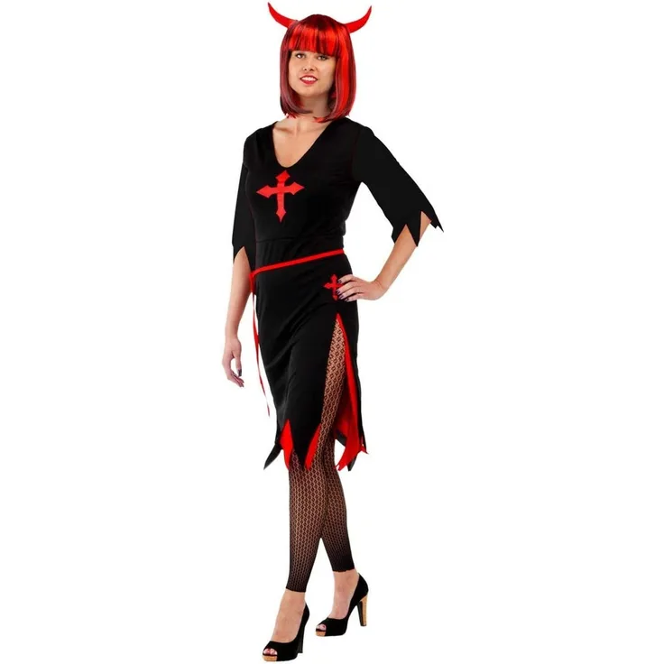 Folat 23734 Kleid Halloween Damen, S/M, schwarz/rot Costume