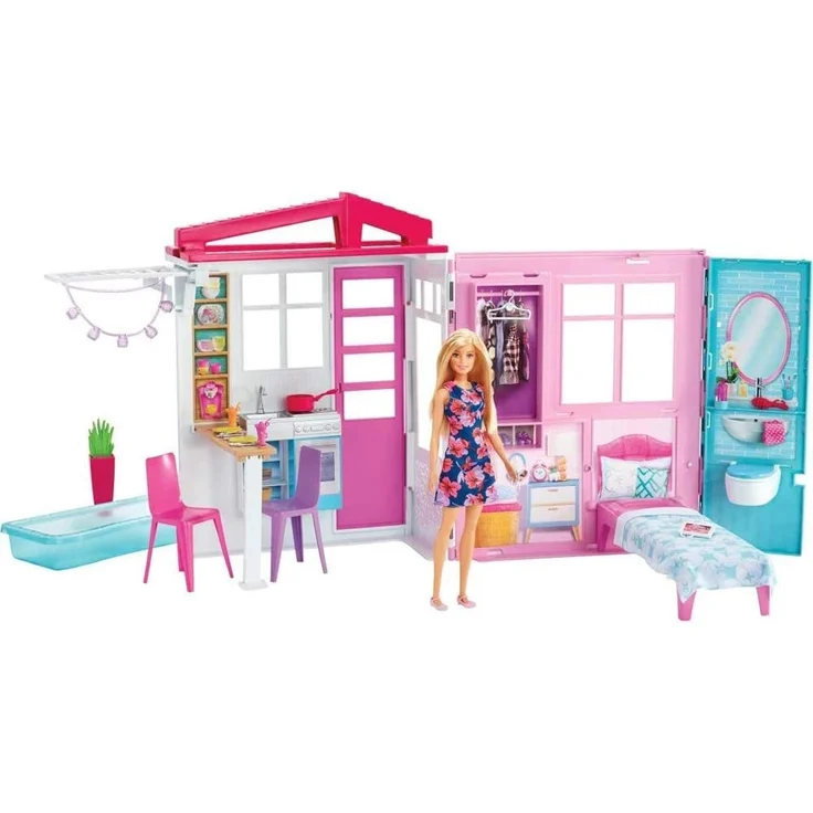 Mattel Barbie Ferienhaus mit Möbeln und Puppe – Bild 1