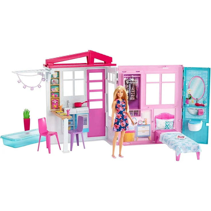 Mattel Barbie Ferienhaus mit Möbeln und Puppe – Bild 3