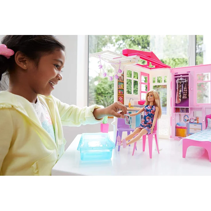 Mattel Barbie Ferienhaus mit Möbeln und Puppe – Bild 4