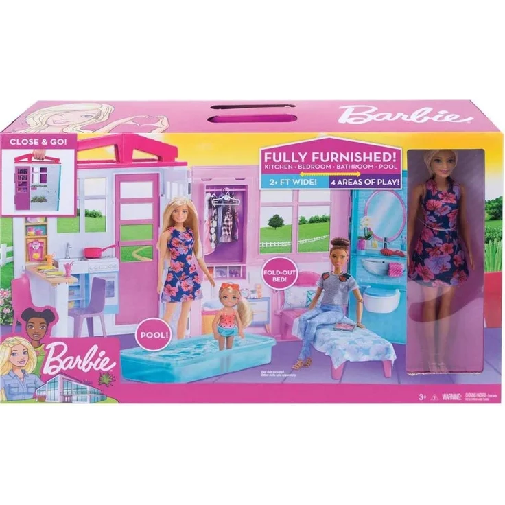 Mattel Barbie Ferienhaus mit Möbeln und Puppe – Bild 14