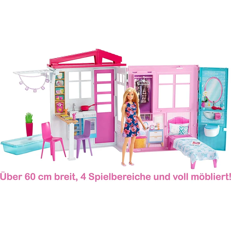 Mattel Barbie Ferienhaus mit Möbeln und Puppe – Bild 7