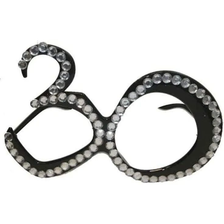 Folat 00749 - Brille mit Diamanten - schwarz - Zahl 30