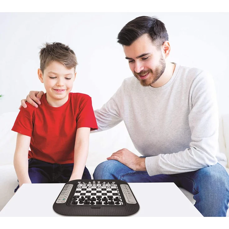 Lexibook CG1335 Chessman FX, Elektronisches Schachspiel mit Berührungstastatur und Licht-und Soundeffekte, 32 Stück, 64 Schwierigkeitsgrade, Familienbrettspiel, Schwarz/Silber – Bild 7