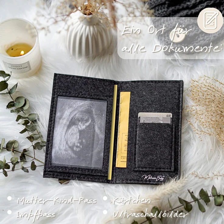 MAHEWA® Mutter-Kind-Pass-Hülle Österreich aus Filz | MKP-Hülle Muki-Pass-Hülle Oesterreich Filz Mutterpass-Organizer Tasche Schutzhülle | Mutterkindpass-Umschlag Mama-kindpass | Anthrazit – Bild 8