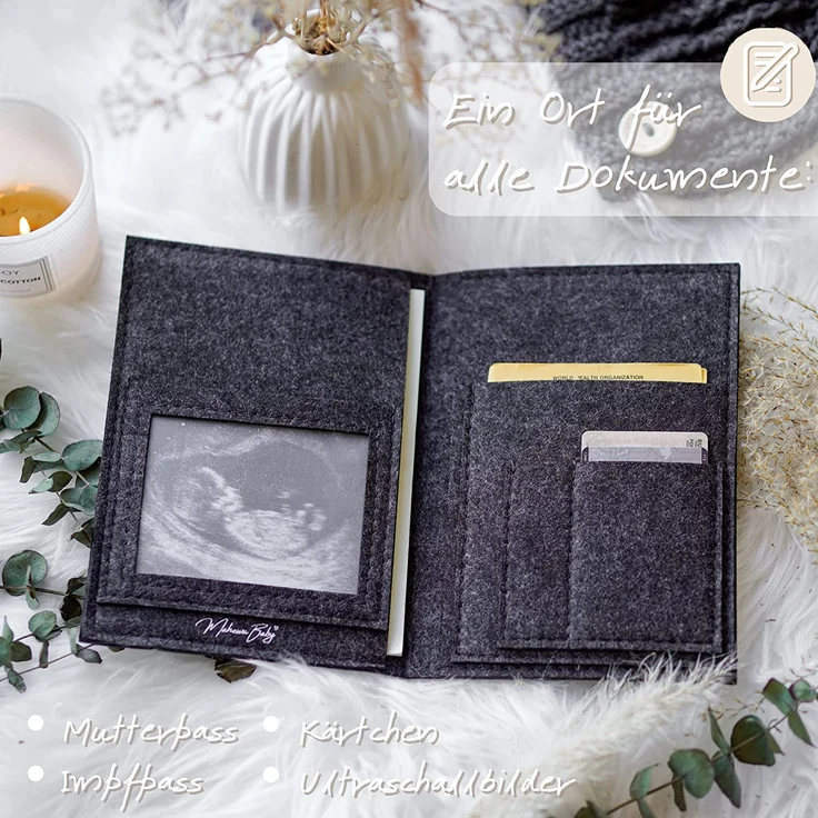 MAHEWA® Mutter-Kind-Pass-Hülle Österreich aus Filz | MKP-Hülle Muki-Pass-Hülle Oesterreich Filz Mutterpass-Organizer Tasche Schutzhülle | Mutterkindpass-Umschlag Mama-kindpass | Anthrazit – Bild 7