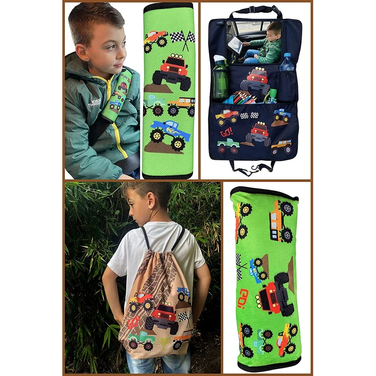 1x HECKBO® Auto Gurtschutz Sicherheitsgurt Schulterpolster Schulterkissen Gurtschoner Autositze Gurtpolster für Kinder, Jungen Jungs mit Baufahrzeuge, Bagger – Bild 8