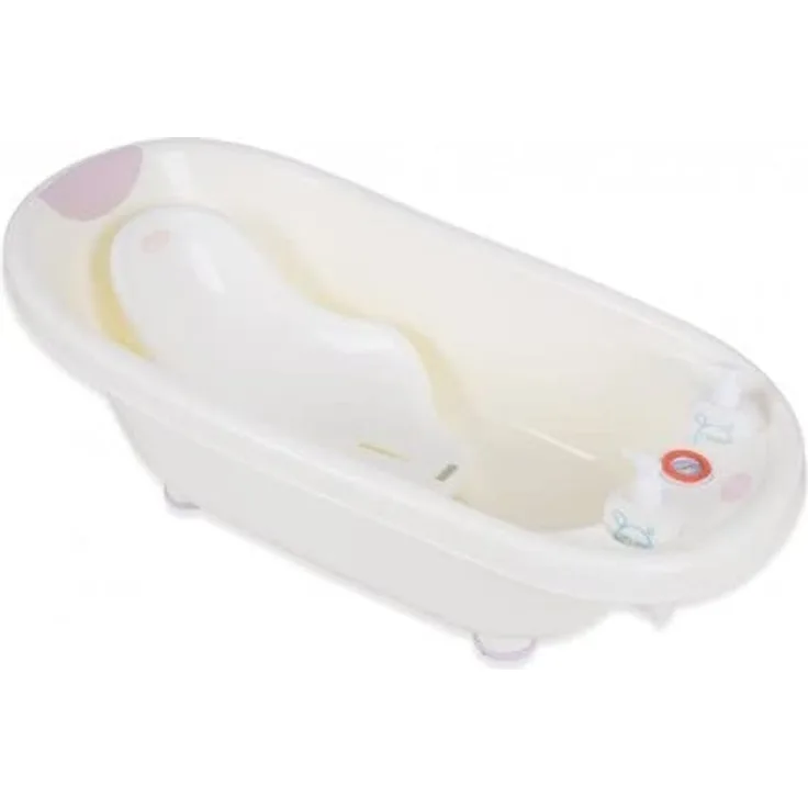 Kikkaboo Baby Badewanne Dori Wasserablauf Thermometer Sitz zwei Shampooflaschen rosa