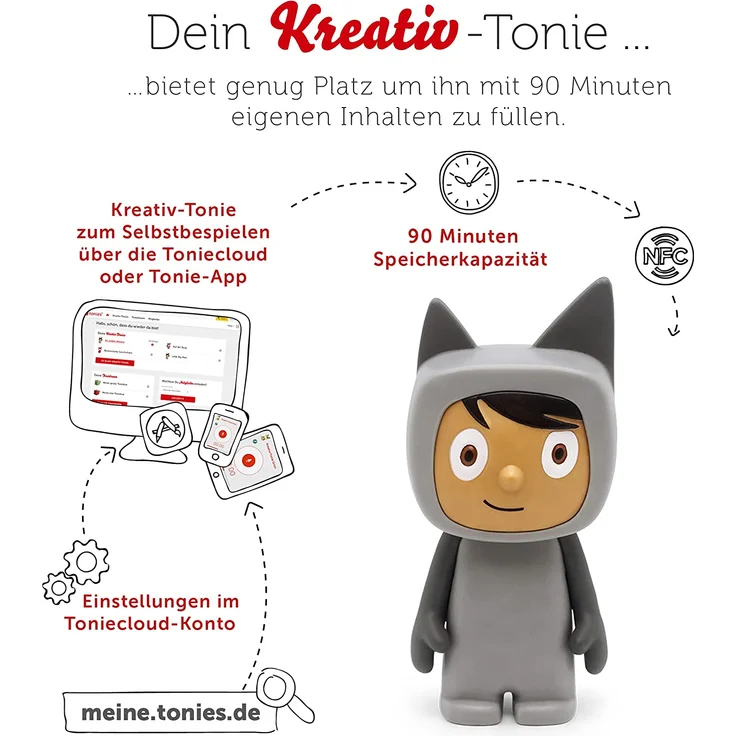 Tonies 'Kreativ-Tonie Anthrazit (Hellbraun)', Hörfigur mit 90 Minuten Speicherkapazität für deine Musik, Geschichten, Hörbücher und eigene Audiodateien, ab 3 Jahren – Bild 3