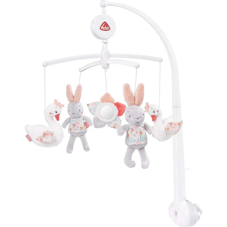 Fehn 062137 Musik-Mobile Schwanensee | Spieluhr-Mobile mit Schwan, Hase und Blume zum Lauschen & Staunen | Zum Befestigen am Bett für Babys von 0-5 Monaten | Höhe: 65 cm, ø 40 cm – Bild 1