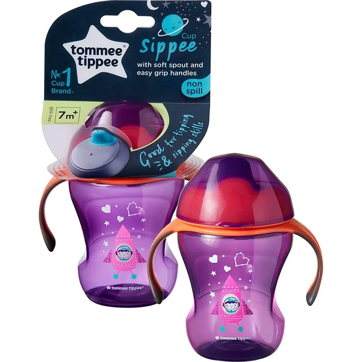 Tommee Tippee Trinklernbecher Sippee Cup mit Griffen und weichem Ausguss, auslaufsicher, 7+ Monate, Lila