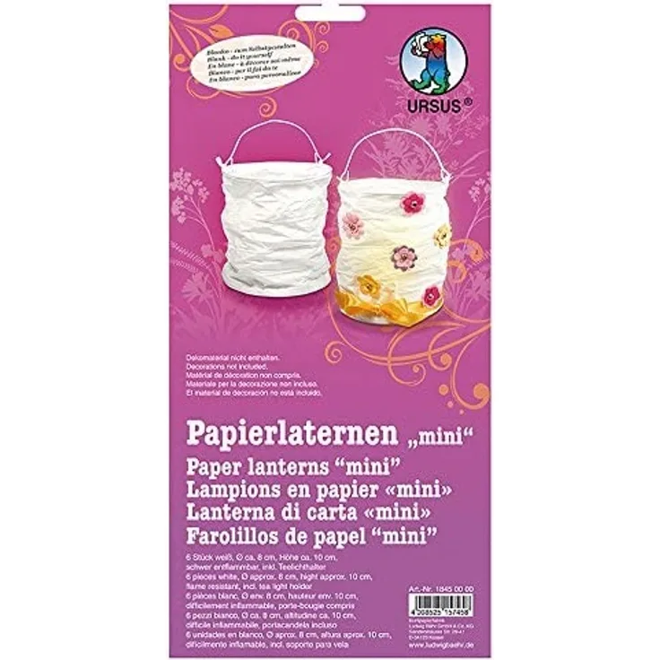 Ursus 18450000 - Papierlaterne Mini Blanko, ca. 8 x 10 cm, 6 Stück