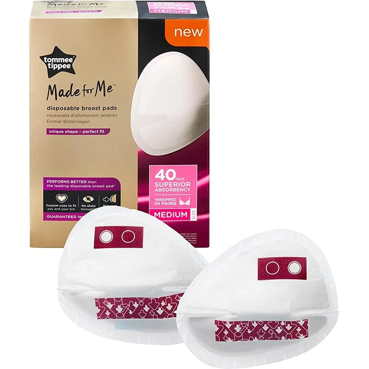 Tommee Tippee Made for Me Daily Einmal-Stilleinlagen, konturiert, weich, besonders saugfähig und auslaufsicher, groß, x100, weiß 554 g