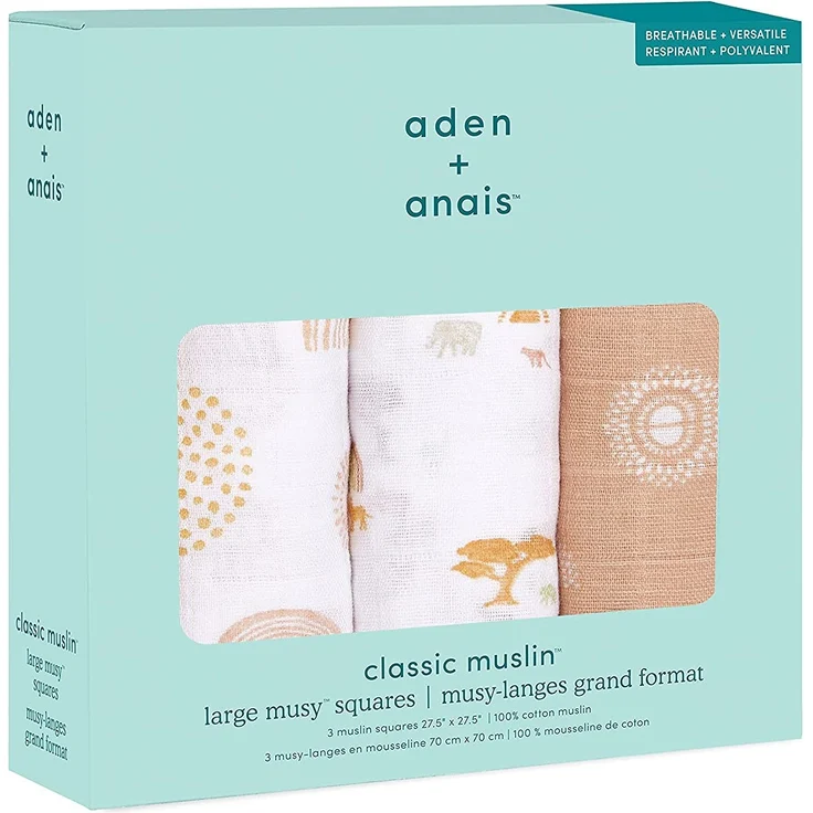 aden + anais musy Spucktücher, Mulltücher-Set für Neugeborene & Kleinkinder, 100% Baumwolle Mehrzweck-Babytücher für Mädchen & Jungen, 70x70cm, 3er Pack, Keep Rising – Bild 2