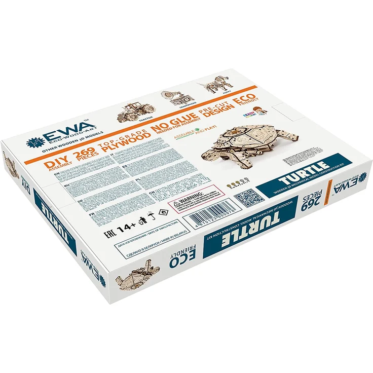 EWA Eco-Wood-Art Turtle 3D Holzpuzzle für Jugendliche und Erwachsene-Mechanisches Schildkröte Modell-DIY-Bausatz, Selbstmontage, kein Kleber erforderlich-269 Stück, Natürlich – Bild 4