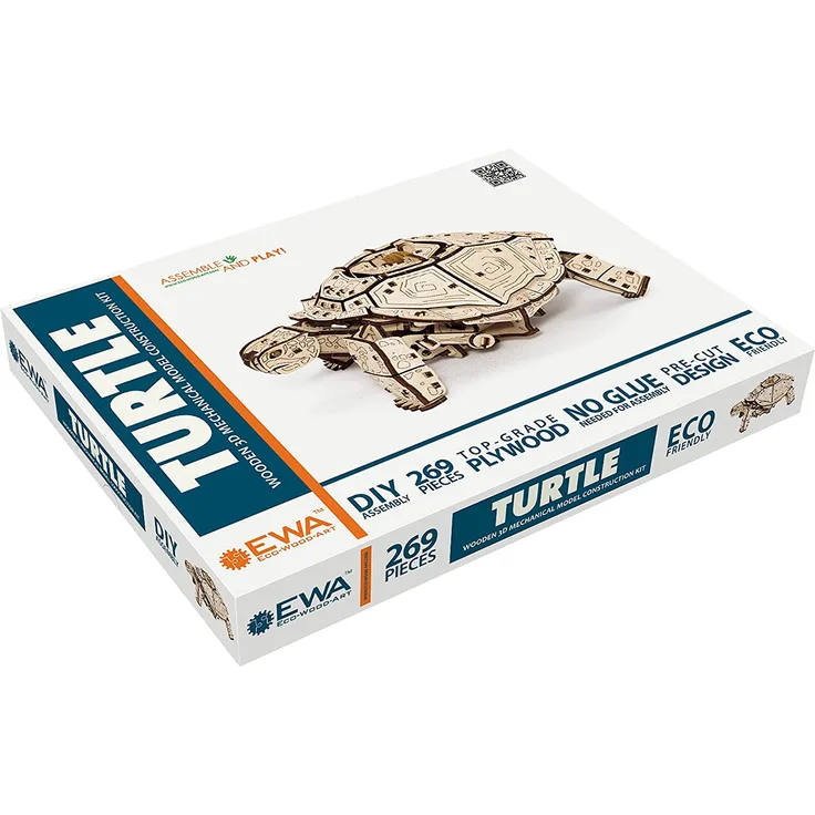 EWA Eco-Wood-Art Turtle 3D Holzpuzzle für Jugendliche und Erwachsene-Mechanisches Schildkröte Modell-DIY-Bausatz, Selbstmontage, kein Kleber erforderlich-269 Stück, Natürlich