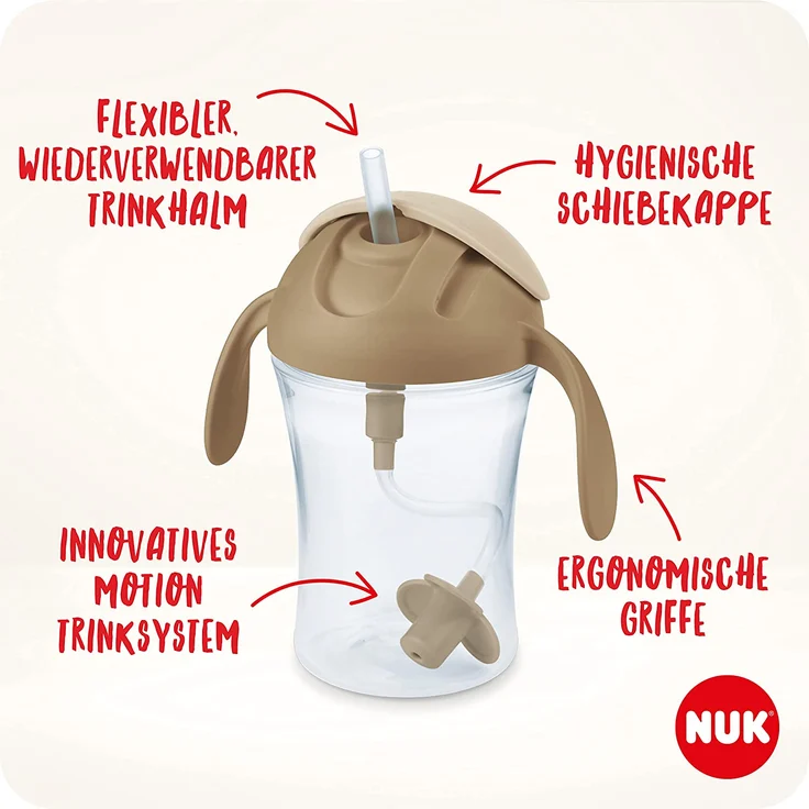 NUK Motion Cup Trinklernbecher | 230ml | auslaufsicherer, weicher Strohhalm | ergonomisch geformte Griffe | 8+ Monate | BPA frei | Gelb – Bild 3