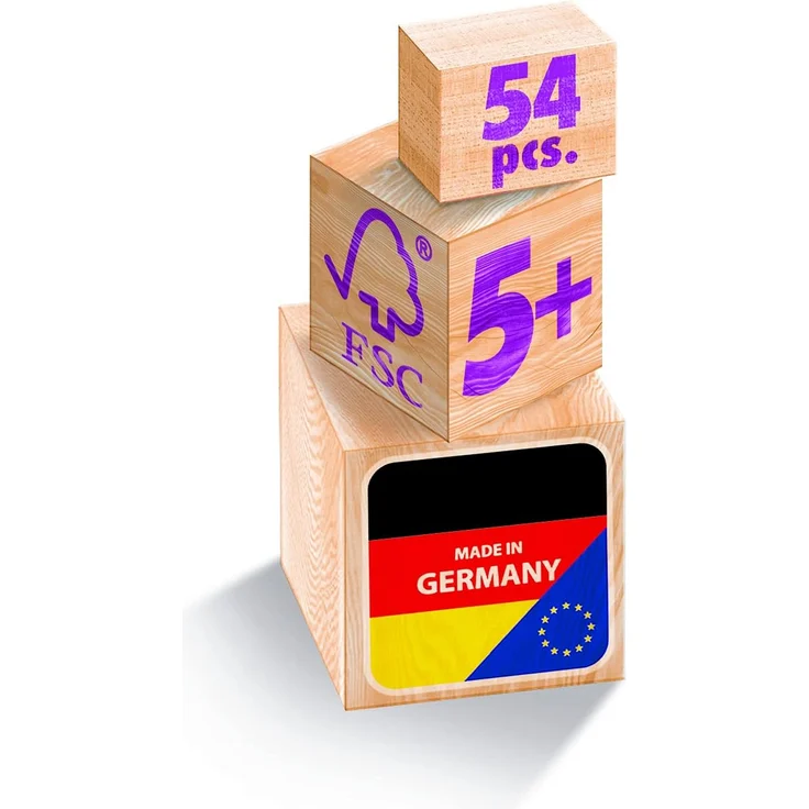 Eichhorn Stapelspiel, Geschicklichkeitsspiel für die ganze Familie, Balance Tower gefertigt aus unbehandelten Holz, Wackelturm 54 teilig, geeignet ab 5 Jahren – Bild 8