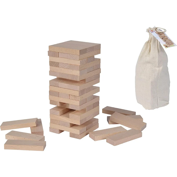 Eichhorn Stapelspiel, Geschicklichkeitsspiel für die ganze Familie, Balance Tower gefertigt aus unbehandelten Holz, Wackelturm 54 teilig, geeignet ab 5 Jahren – Bild 1