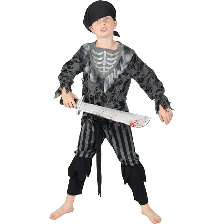 Foxxeo Skelett Geister Piraten Kostüm für Kinder Halloween Karneval Pirat Jungen Fasching Größe 146-152